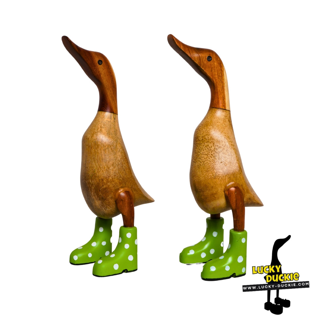 Ducks with LIME GREEN and White Spotted Welly Boot 30 cm