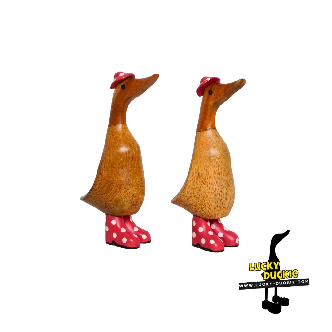 Ducks with Pink and White Spotted Hat & Welly Boot 22 cm