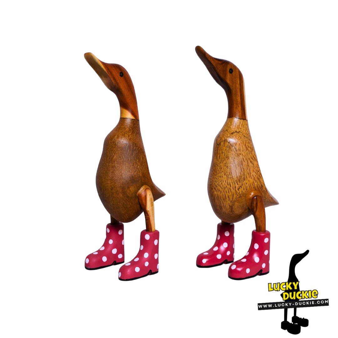 Ducks with PINK and White Spotted Welly Boot 30 cm
