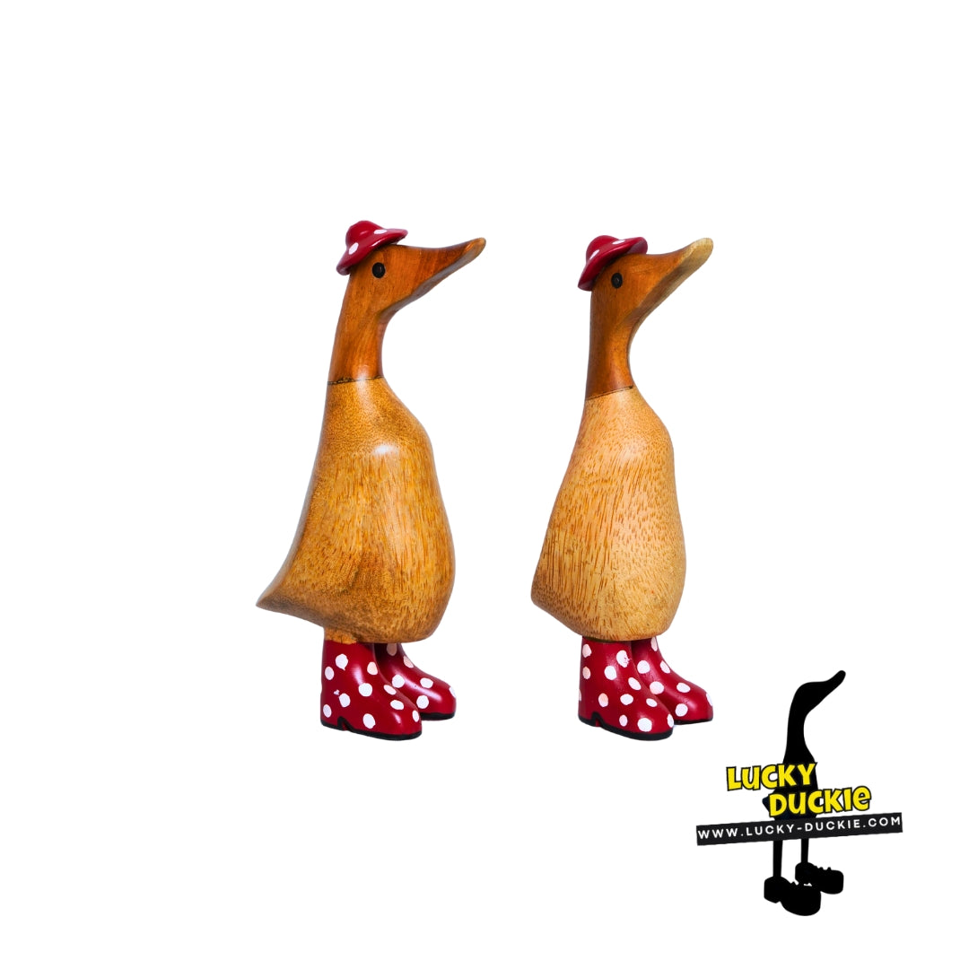 Ducks with Red and White Spotted Hat & Welly Boot 22 cm