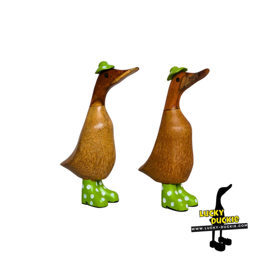 Ducks with Lime Green and White Spotted Hat & Welly Boot 22 cm